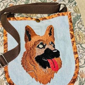 Embroidered Dog Denim Crossbody Bag